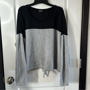 No Boundaries Black & Grey Waffle Knit Drawstring Hem Top | 3XL